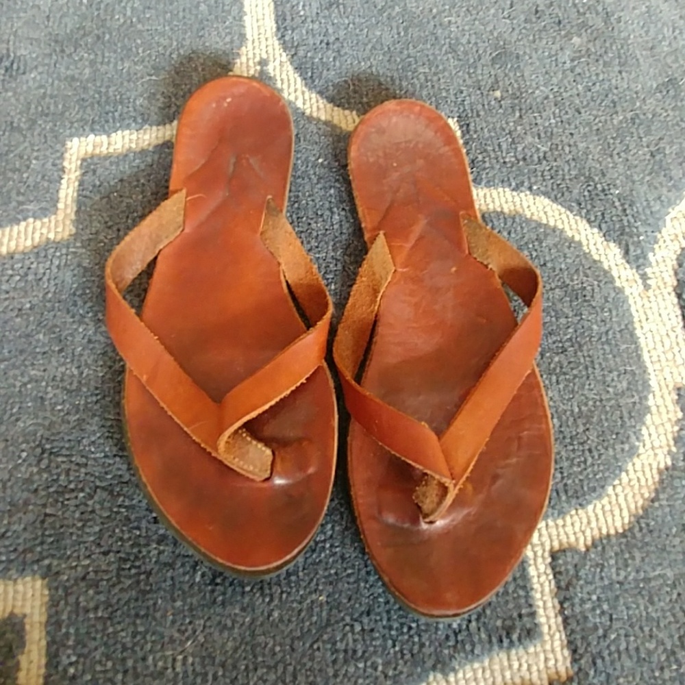 Jcrew brown leather flip flops